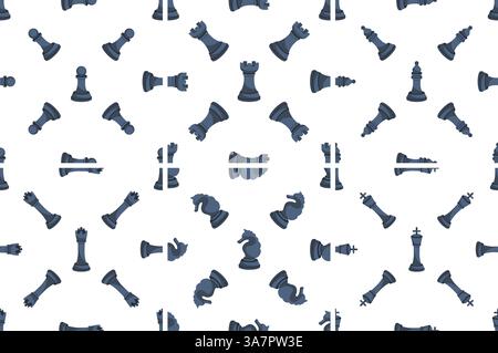 Seamless pattern with dark blue chess pieces on white background representing strategy and competition Stock Vector
