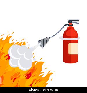 Fire extinguisher fighting fire with foam or gas Stock Vector