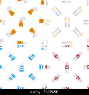 Industrial chimneys and cooling towers emitting smoke on seamless pattern Stock Vector