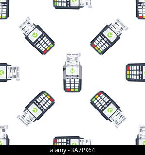 Pos terminal printing cash receipt seamless pattern on white background Stock Vector