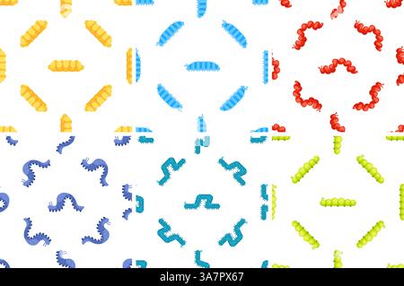 Colorful caterpillar patterns crawling on white background Stock Vector