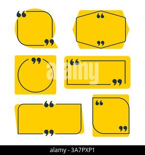 Set of yellow quote frames with quotation marks is showing a blank space for text Stock Vector