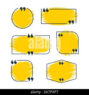 Set of six yellow quote frames with quotation marks is waiting for your text Stock Vector