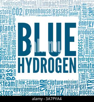 Blue Hydrogen H2 vector illustration word cloud isolated on white background. Stock Vector