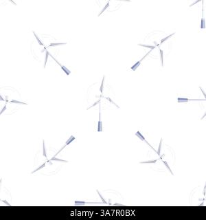 Wind turbine generating clean energy seamless pattern on white background Stock Vector