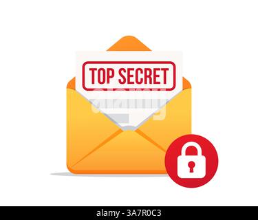 Envelope with top secret document. Confidential data and information. Data protection. Isolated on a white background. Stock Vector