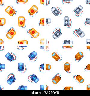 Seamless pattern with colorful multimeters showing electrical measurement testing equipment for electricians and engineers Stock Vector