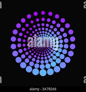 Dots that makes circle with spiral optical illusion effect. Abstract halftone pattern. Vector illustration. Stock Vector