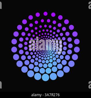 Dots that makes circle with spiral optical illusion effect. Abstract halftone pattern. Vector illustration. Stock Vector