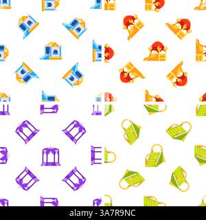 Bouncy castles, inflatable slides, and wedding gazebo repeating seamless pattern on white background Stock Vector