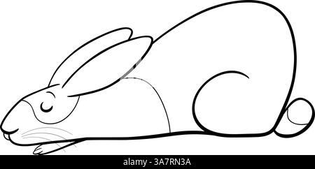 Cartoon illustration of funny lying miniature rabbit animal character sleeping coloring page Stock Vector