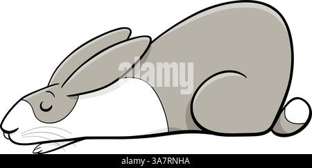 Cartoon illustration of funny lying miniature rabbit animal character sleeping Stock Vector