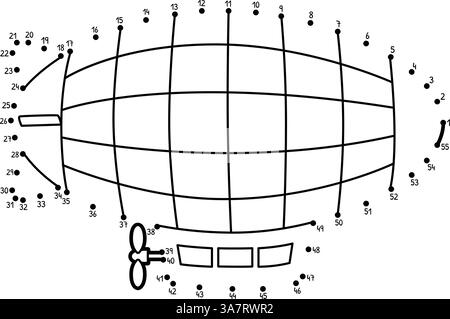 Dot to Dot Zeppelin Vehicle Isolated Coloring  Stock Vector