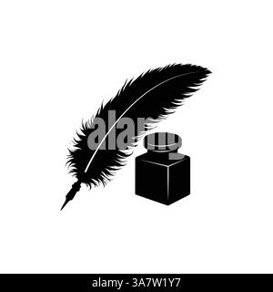 Elegant Quill & Inkwell Silhouette Vector - Vintage Writing Tools Illustration for Literary and Historical Designs Stock Vector