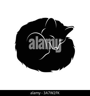 Sleeping Fox Silhouette Vector: Tranquil Curled Up Animal Illustration for Nature & Design Projects Stock Vector