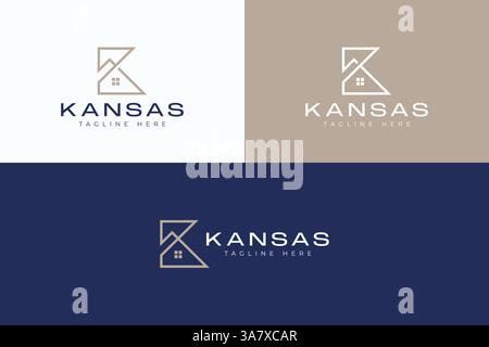 House Logo Letter K for Business Real Estate Premium Concept Property Kansas City Stock Vector