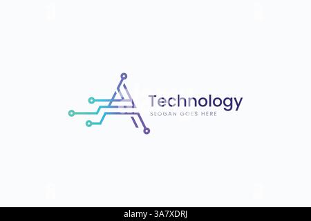 Letter A Logo Abstract Electrical Board Circuit Element Design Modern Technology Electronic Stock Vector