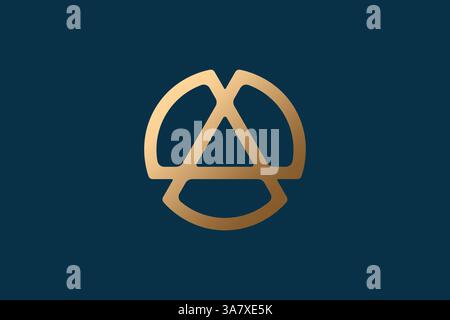 Unique Elegant Golden Letter A Logo for Business Beauty Fashion Boutique Luxury Brand Identity on Teal Background Stock Vector