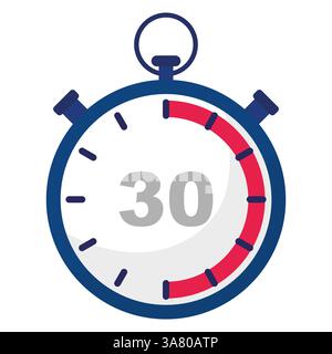 Stopwatch countdown icon. Number thirty focus. Timer measurement tool. Accurate clock symbol. Stock Vector
