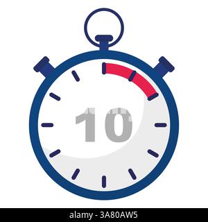 Stopwatch countdown icon. Number ten focus. Quick timer display. Fast ticking clock. Stock Vector