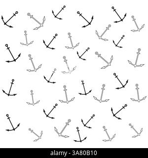 Anchor pattern. Nautical seamless background. Black white maritime. Vector texture. Stock Vector