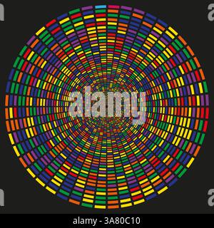 Circular tunnel illusion. Colorful hypnotic pattern. Optical abstract effect. Geometric futuristic shape. Stock Vector