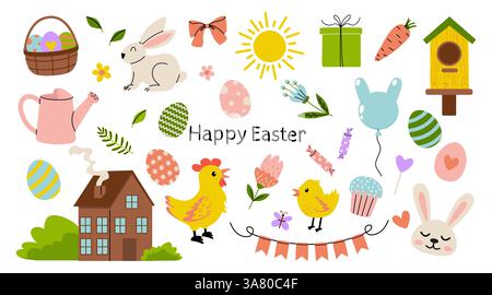Celebrate Easter with vibrant decorations and joyful symbols of springtime festivities Stock Vector