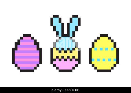 Pixel bunny egg. Cute easter design. Colorful pixel art. Vector festive symbol. Stock Vector