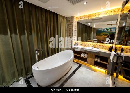 Modern Luxury Bathroom with Freestanding Bathtub Stock Photo