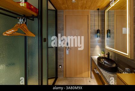 Modern Luxury Bathroom with Freestanding Bathtub Stock Photo