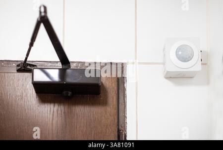 surveillance camera in a cafe in the toilet room Stock Photo