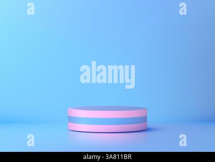 3D pink and blue striped cylindrical podium mockup on a light blue backdrop, product display, exhibition, or modern showcase. Minimal and sleek design Stock Vector