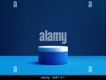 minimalist 3d two toned blue cylindrical podium on matching surface, modern product display mockup for branding, advertising, or exhibition in a sleek Stock Vector