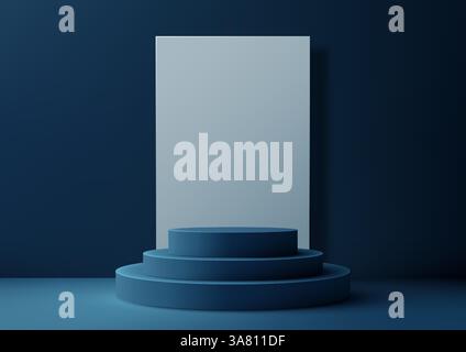 modern luxury 3D minimalist scene featuring a blue tiered podium and rectangular backdrop, perfect for product display mockups, showroom showcases, an Stock Vector