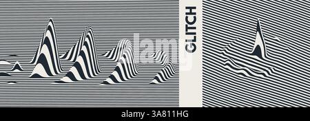 Glitch abstract background. Distortion effect, bug and error. Optical art. Cover design template. 3D vector illustration for brochure, poster, present Stock Vector