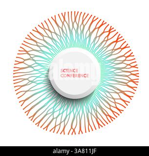 Small particles strive out of center. Cover design template. Grid. Vector illustration in technology style for science, chemistry or education. Stock Vector