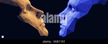 Dialogue, contact, conversational exchange between two individuals. People talk face to face. 3D vector Illustration for advertising, marketing or pre Stock Vector