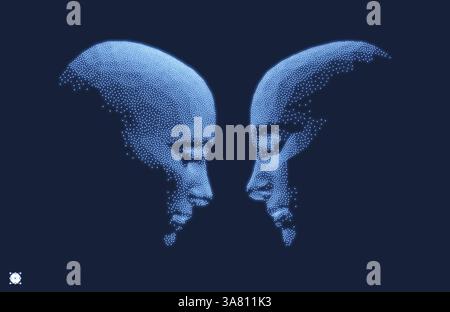 Dialogue, contact, conversational exchange between two individuals. People talk face to face. 3D vector Illustration for advertising, marketing or pre Stock Vector