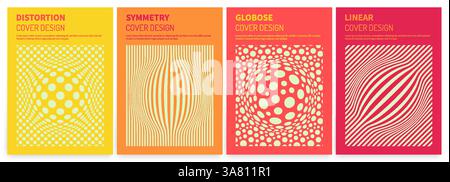 Colored image with a spherical shape bulge. Dynamic pattern of many chaotically arranged circles of different diameters or lines. 3D vector for printi Stock Vector