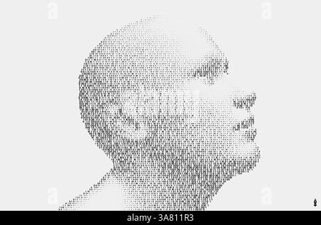 A face appearing through a cascaded binary code matrix. The concept of digitalisation and artificial intelligence. 3D vector illustration for brochure Stock Vector