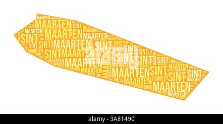 Sint Maarten shape. Country word cloud with region division. Sint Maarten colored illustration. Region names cloud. Vector illustration. Stock Vector