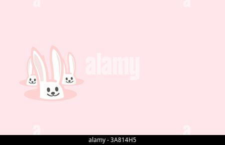 Cute Bunnies Peeking on a Pink Background greetings banner concept Stock Vector