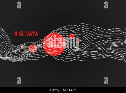 Wave with connected dots. 3D grid surface in technology style. Abstract background. Vector illustration with particle. Stock Vector
