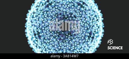 Sphere with connected lines. Global digital connections. Wireframe illustration. Abstract 3d grid design. Technology style. Stock Vector
