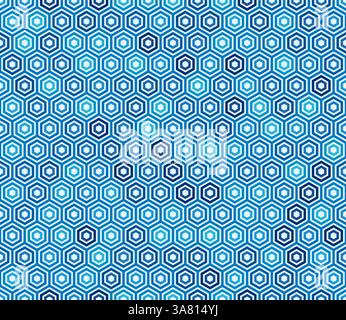 Hexagonal pattern background. Blue color tones gradients. Plain hexagon frames. Hexagon cells. Seamless pattern. Tileable vector illustration. Stock Vector