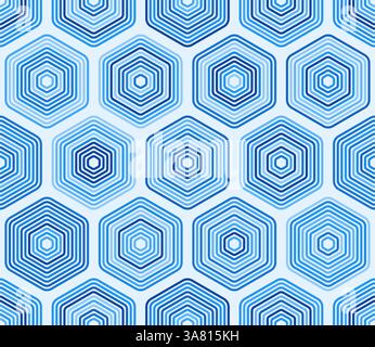 Geometric template background. Rounded stacked hexagons mosaic pattern. Blue color tones. Large hexagons. Tileable pattern. Stock Vector