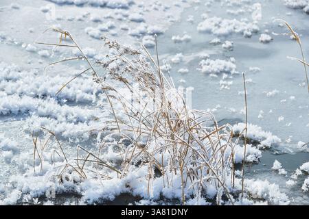 Frozen Rock with Ice Crystals Stock Photo
