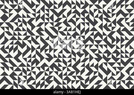 Monochrome technology background, abstract geometric bg with random placed design elements, seamless vector pattern intricate connected shapes in chao Stock Vector