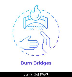 Burn bridges blue gradient concept icon Stock Vector