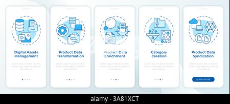 Features of PIM blue onboarding mobile app screen Stock Vector